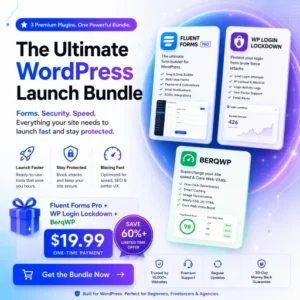 3 premium plugins: Fluent Forms Pro, WP Login Lockdown, and BerqWP
